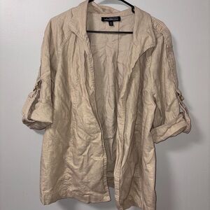 Linear Beige Gold Sparkle Linen Blend Summer Jacket Lightweight Open Front 2X